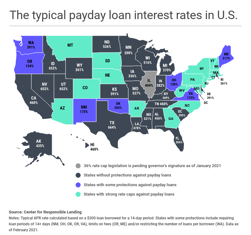 workers need payday loan alternatives becsause of high interest rates in the USA (map)