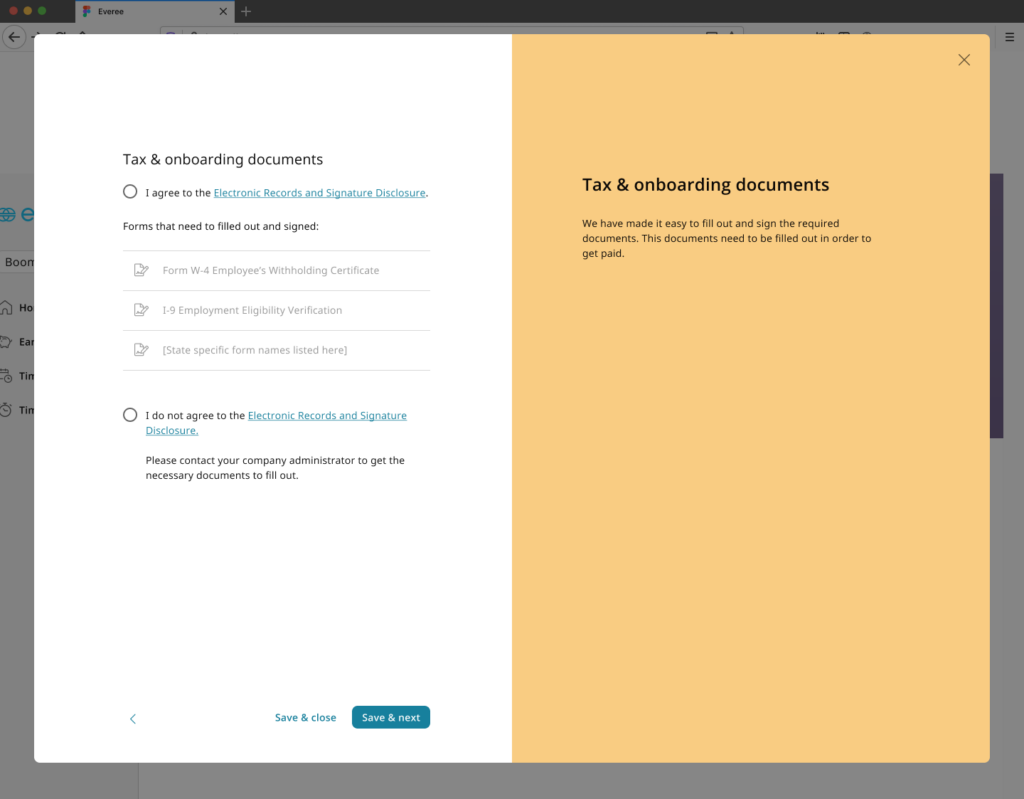 Tax document signing in the worker onboarding process is easy with Everee.