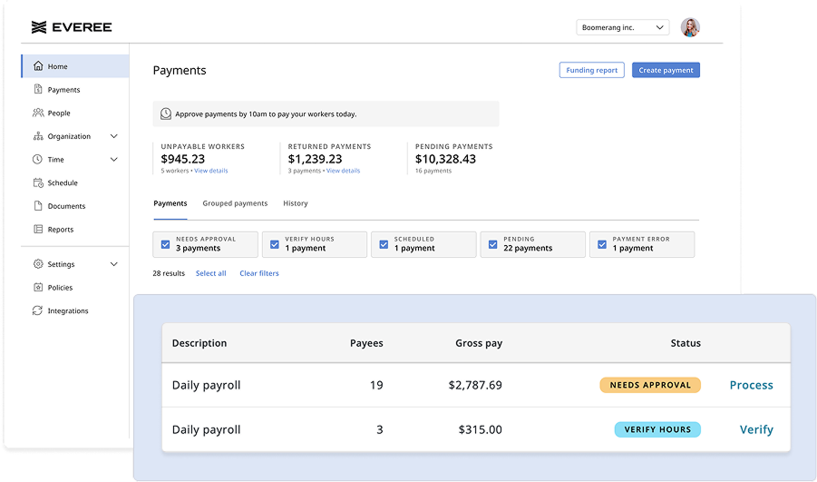 everee payments chart